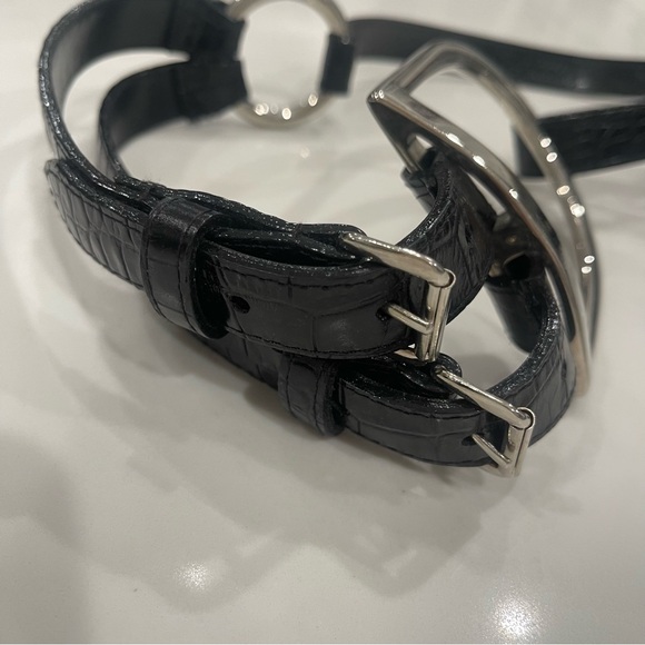 Black Leather Belt with Silver Buckle - Picture 6 of 7